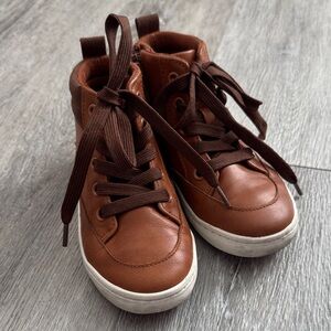 EUC Cat & Jack Brown Sneakers with Shoelaces and Side Zippers Size 10 Toddler
